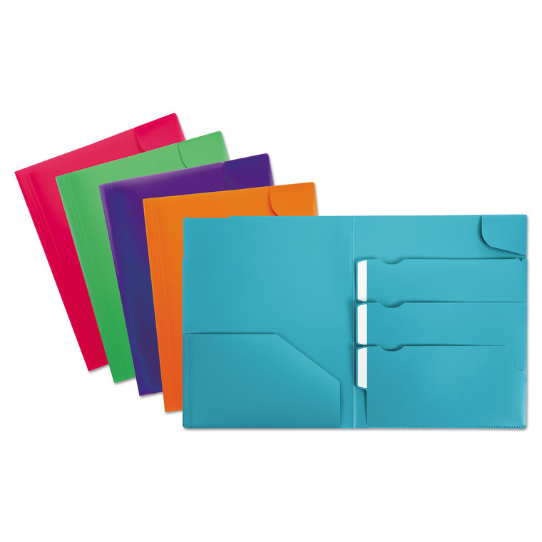 Divide It Up Four-Pocket Poly Folder, 110-Sheet Capacity, 11 X 8.5, Assorted - OXF99837