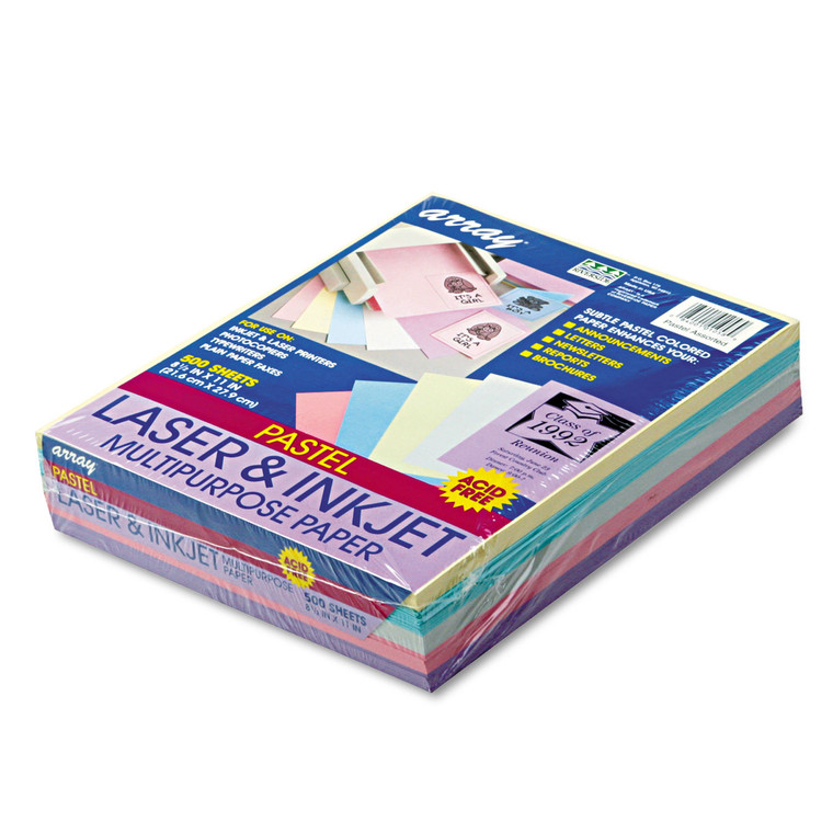Array Colored Bond Paper, 20lb, 8.5 X 11, Assorted Pastel Colors, 500/ream - PAC101058