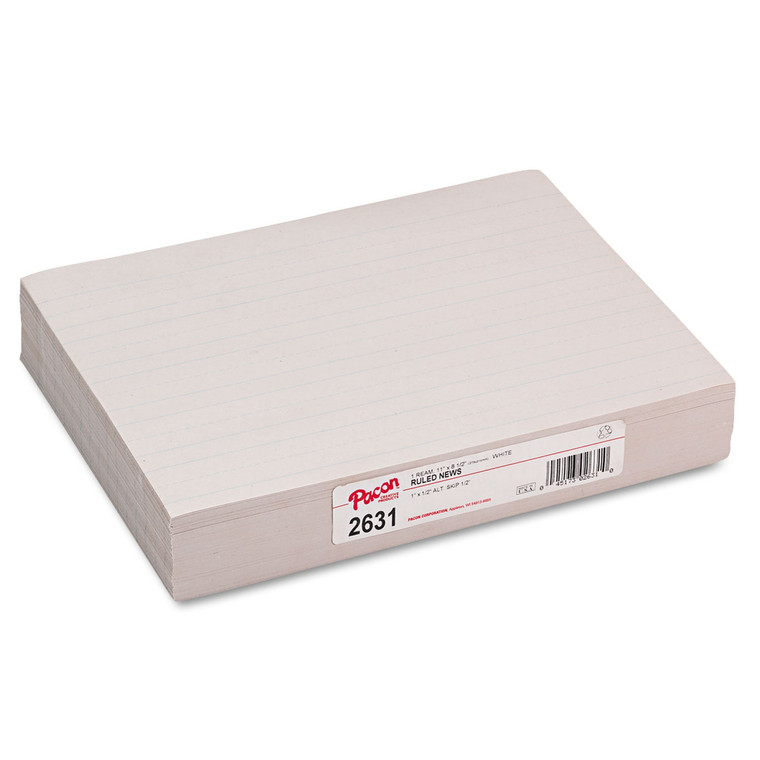 Skip-A-Line Ruled Newsprint Paper, 1" Two-Sided Long Rule, 8.5 X 11, 500/pack - PAC2631