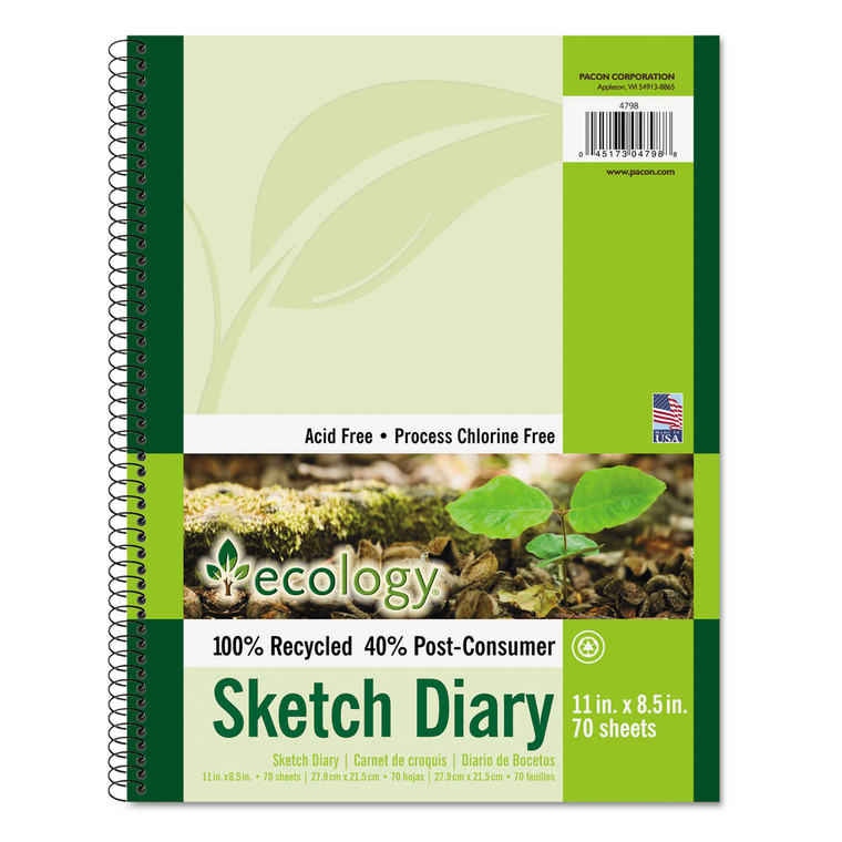 Ecology Sketch Diary, 60 Lb Stock, Green Cover, 11 X 8.5, 70 Sheets - PAC4798