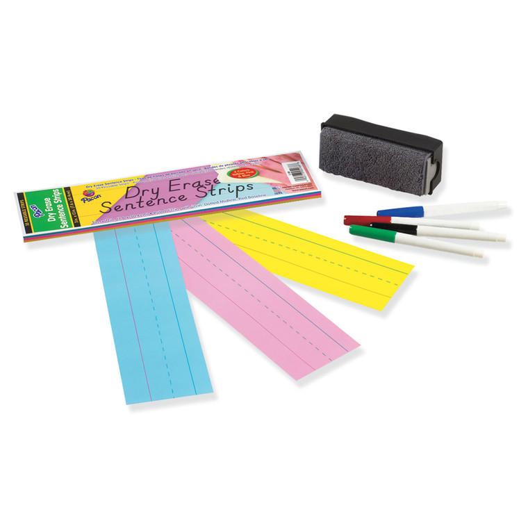 Dry Erase Sentence Strips, 12 X 3, Blue; Pink; Yellow, 30/pack - PAC5188