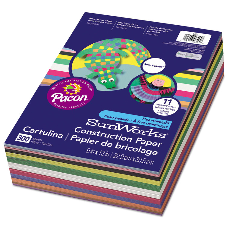 Construction Paper Smart-Stack, 58lb, 9 X 12, Assorted, 300/pack - PAC6525