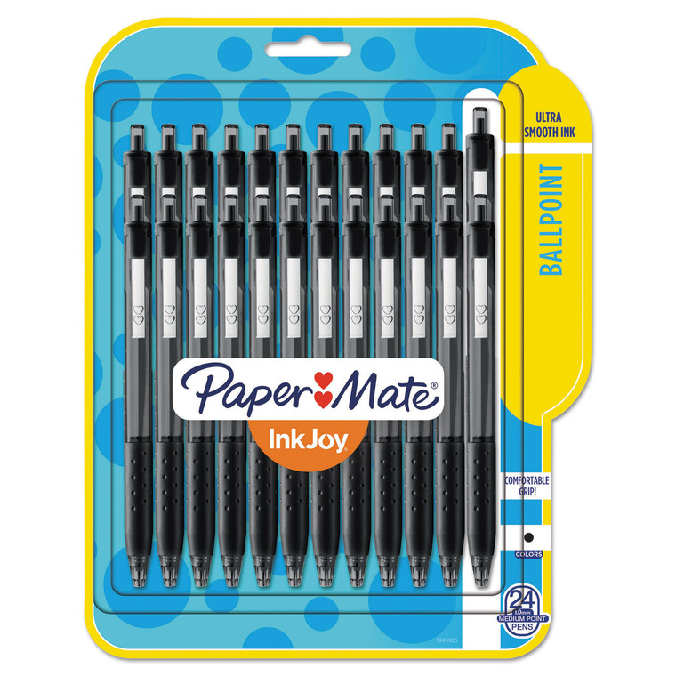 Inkjoy 300 Rt Ballpoint Pen, Refillable, Retractable, Medium 1 Mm, Black Ink, Black Barrel, 24/pack - PAP1945925