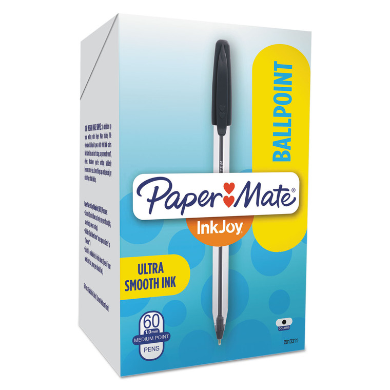 Inkjoy 50st Ballpoint Pen, Stick, Medium 1 Mm, Black Ink, White/black Barrel, 60/pack - PAP2013311