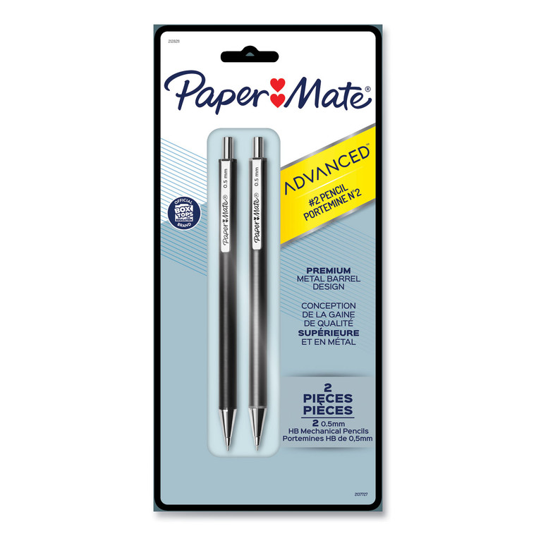 Advanced Mechanical Pencils, 0.5 Mm, Hb (#2), Black Lead, Black; Gray Barrel, 2/pack - PAP2128211