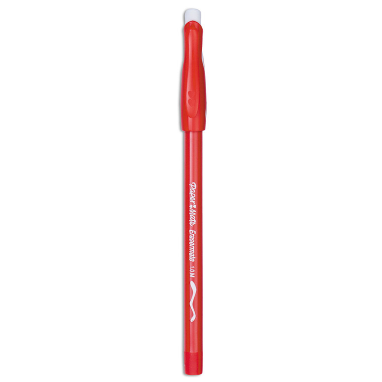 Eraser Mate Ballpoint Pen, Stick, Medium 1 Mm, Red Ink, Red Barrel, Dozen - PAP3920158