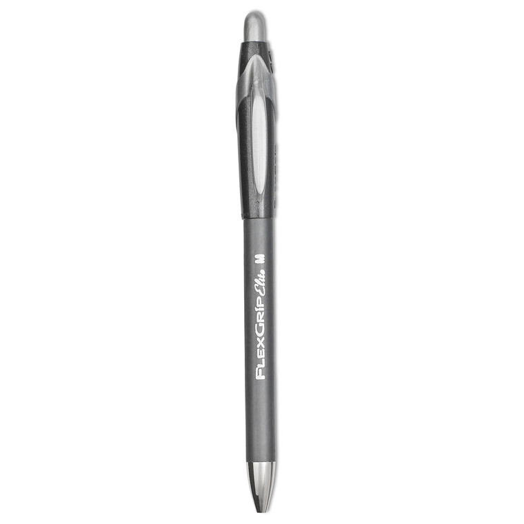 Flexgrip Elite Ballpoint Pen, Retractable, Medium 1 Mm, Black Ink, Black Barrel, Dozen - PAP85580
