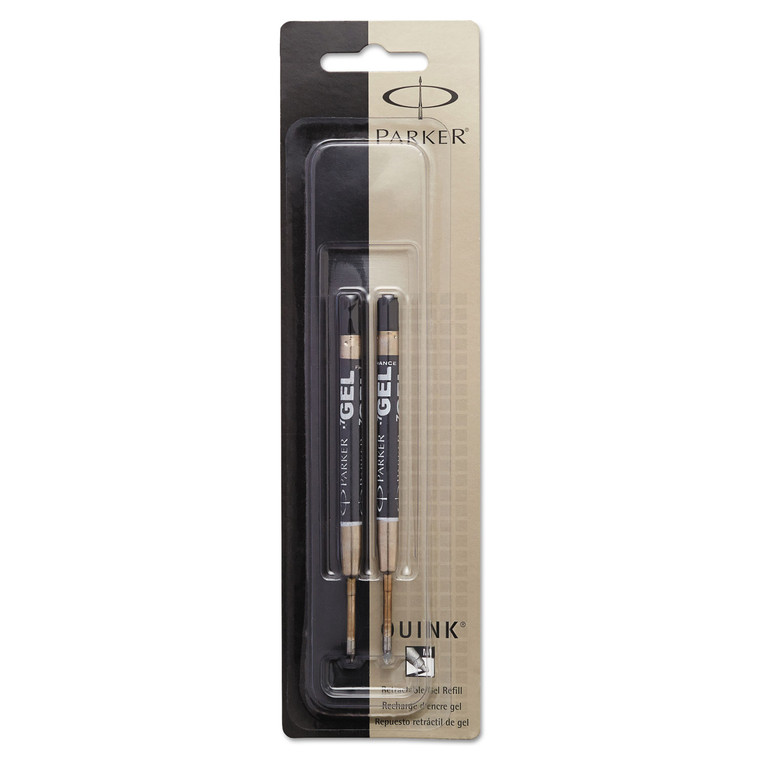 Refill For Parker Retractable Gel Ink Roller Ball Pens, Medium Conical Tip, Black Ink, 2/pack - PAR1950362