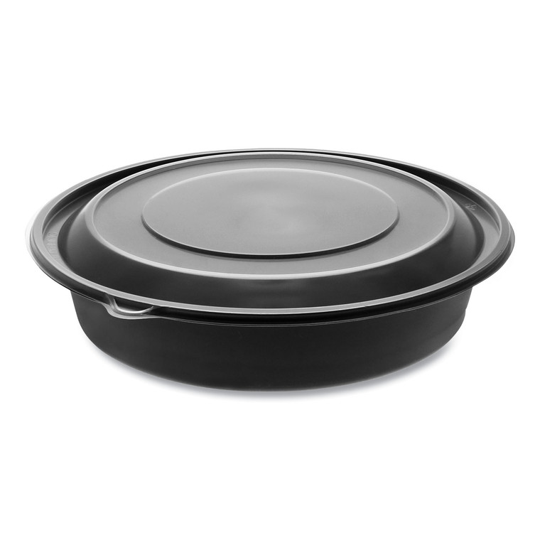 Earthchoice Mealmaster Bowls With Lids, 48 Oz, 10.13" Diameter X 2.13"h, 1-Compartment, Black/clear, 150/carton - PCT0CN80948CSTC