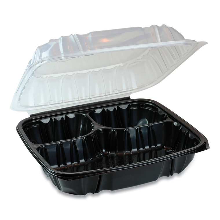 Earthchoice Dual Color Hinged-Lid Takeout Container, 3-Compartment, 34 Oz, 10.5 X 9.5 X 3, Black/clear, 132/carton - PCTDC109310B000