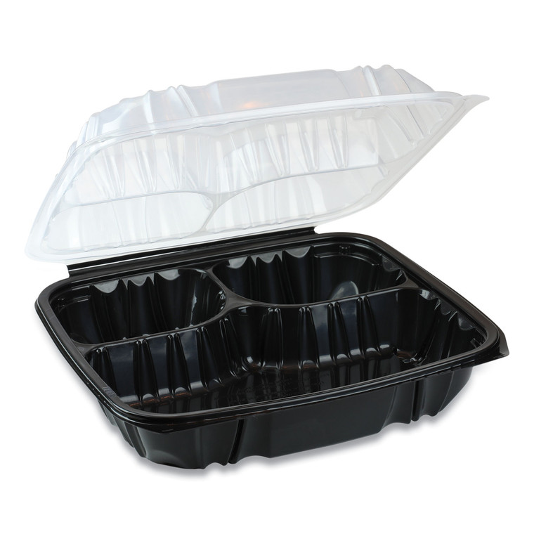 Earthchoice Dual Color Hinged-Lid Takeout Container, 3-Compartment, 34 Oz, 10.5 X 9.5 X 3, Black/clear, 132/carton - PCTDC109330B000