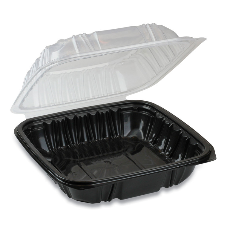 Earthchoice Dual Color Hinged-Lid Takeout Container, 1-Compartment, 28 Oz, 7.5 X 7.5 X 3, Black/clear, 150/carton - PCTDC757100B000