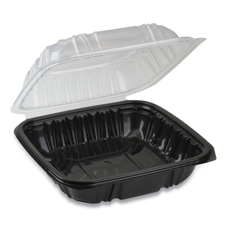 Earthchoice Dual Color Hinged-Lid Takeout Container, 1-Compartment, 38 Oz, 8.5 X 8.5 X 3, Black/clear, 150/carton - PCTDC858100B000