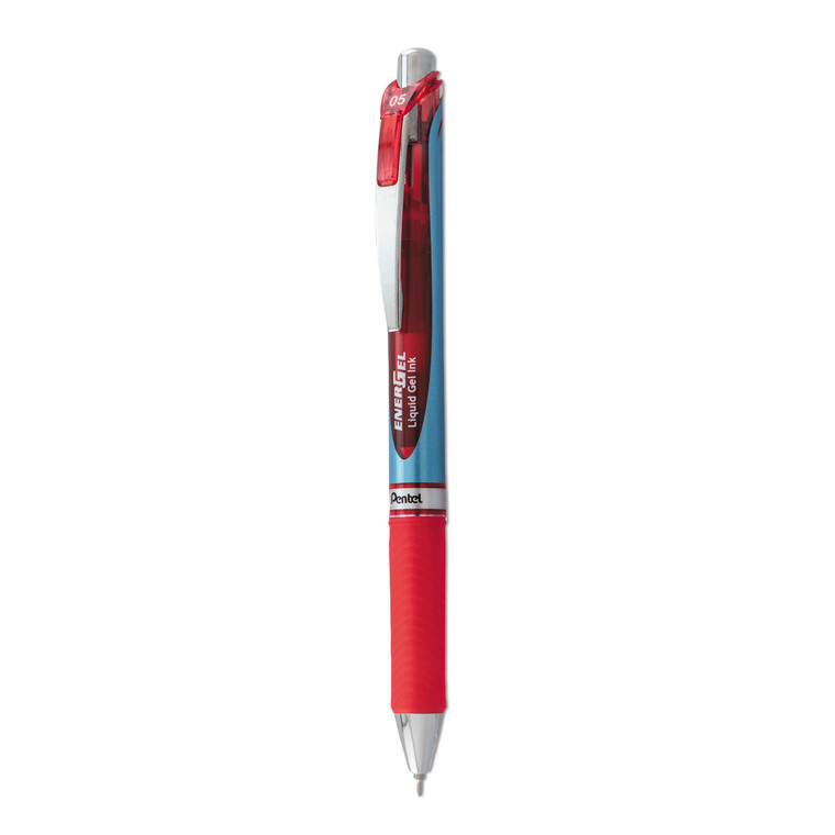 Energel Rtx Gel Pen, Retractable, Fine 0.5 Mm Needle Tip, Red Ink, Silver/red Barrel - PENBLN75B