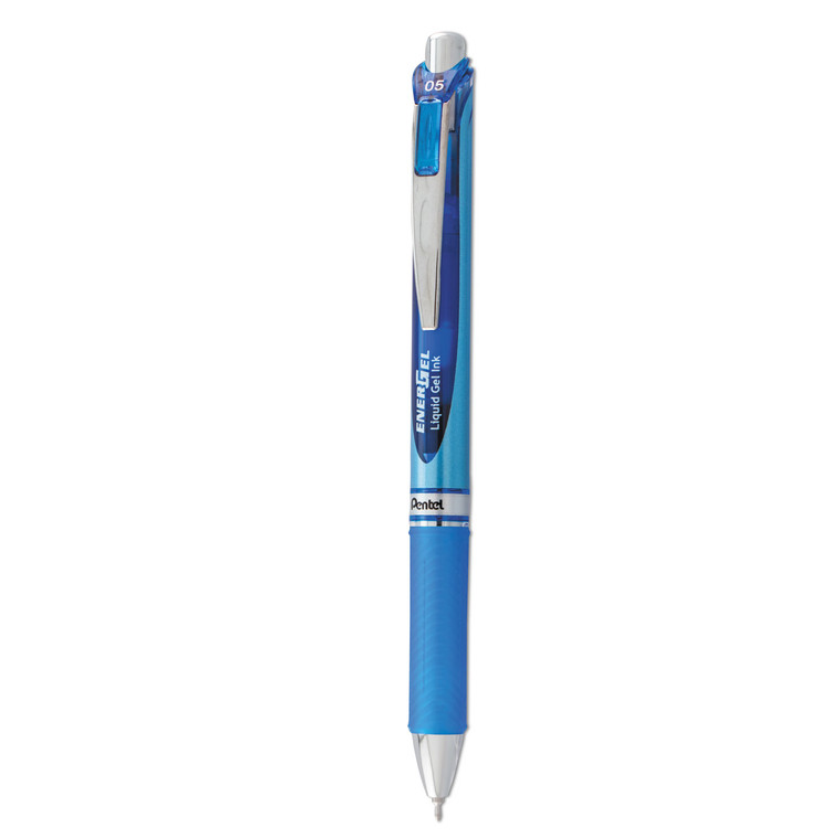 Energel Rtx Gel Pen, Retractable, Fine 0.5 Mm Needle Tip, Blue Ink, Silver/blue Barrel - PENBLN75C