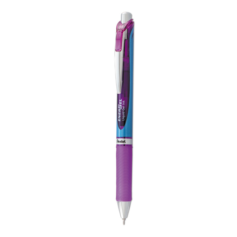 Energel Rtx Gel Pen, Retractable, Fine 0.5 Mm Needle Tip, Violet Ink, Silver/violet Barrel - PENBLN75V