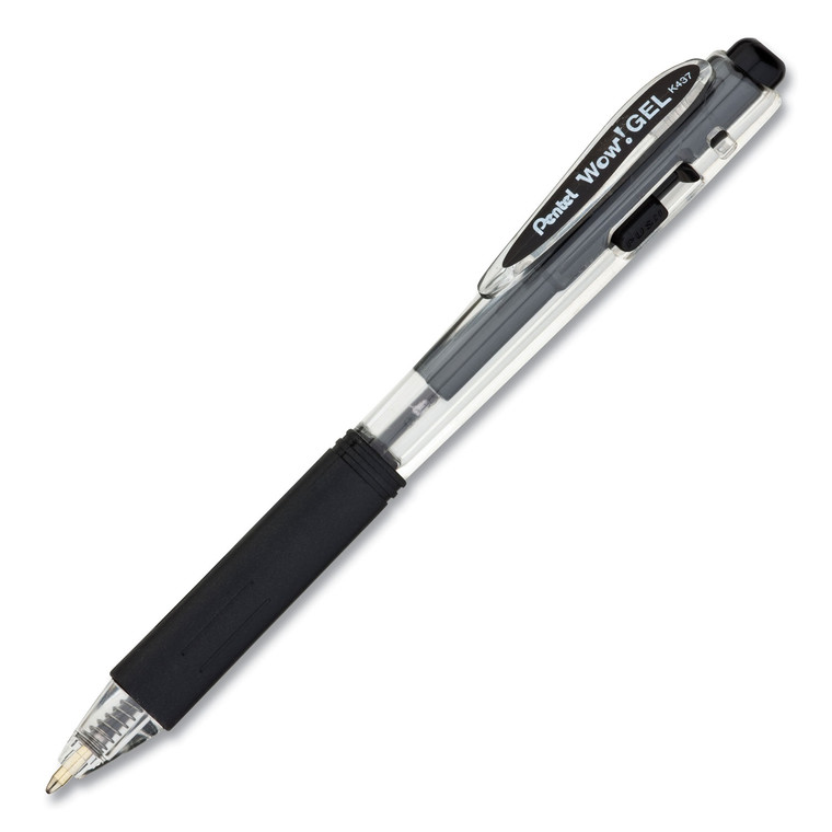 Wow! Gel Pen, Retractable, Medium 0.7 Mm, Black Ink, Clear/black Barrel, Dozen - PENK437A