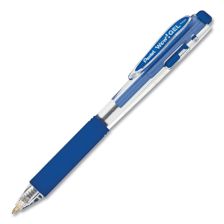 Wow! Gel Pen, Retractable, Medium 0.7 Mm, Blue Ink, Clear/blue Barrel, Dozen - PENK437C