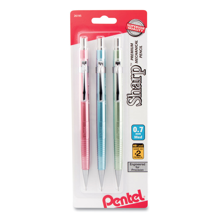 Sharp Mechanical Pencil, 0.7 Mm, Hb (#2.5), Black Lead, Assorted Barrel Colors, 3/pack - PENP207MBP3M1