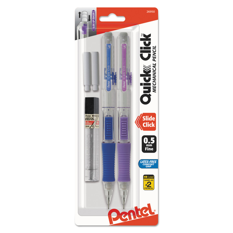Quick Click Mechanical Pencil, 0.5 Mm, Hb (#2.5), Black Lead, Assorted Barrel Colors, 2/pack - PENPD215LEBP2