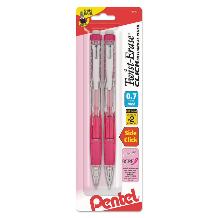 Twist-Erase Click Mechanical Pencil, 0.7 Mm, Hb (#2.5), Black Lead, Pink Barrel, 2/pack - PENPD277TBP2PBC