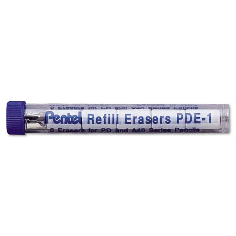 Eraser Refills For Pentel Champ, E-Sharp, Jolt, Icy And Quicker Clicker Pencils, Cylindrical Rod, White, 5/tube - PENPDE1