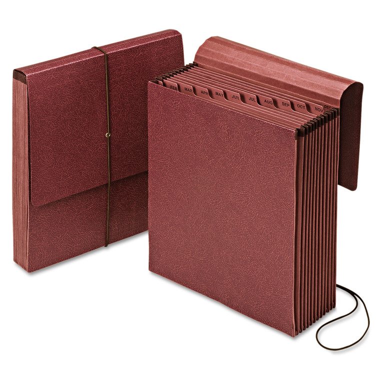 Vertical Indexed Expanding File, 12 Sections, 1/12-Cut Tab, Letter Size, Red Fiber - PFX14005