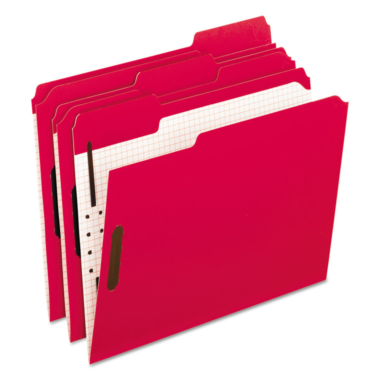 Colored Folders With Two Embossed Fasteners, 1/3-Cut Tabs, Letter Size, Red, 50/box - PFX21319