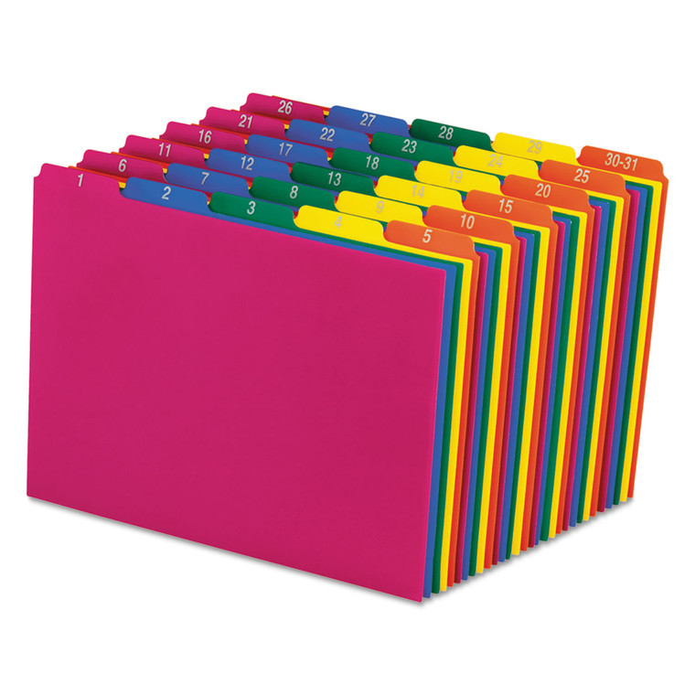 Poly Top Tab File Guides, 1/5-Cut Top Tab, 1 To 30-31, 8.5 X 11, Assorted Colors, 31/set - PFX40143