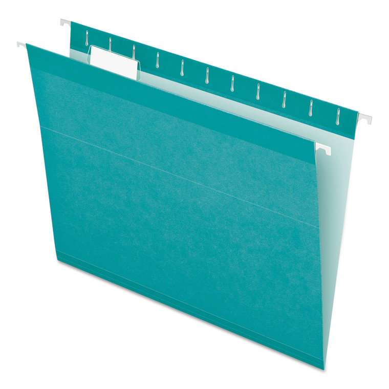 Colored Reinforced Hanging Folders, Letter Size, 1/5-Cut Tab, Aqua, 25/box - PFX415215AQU