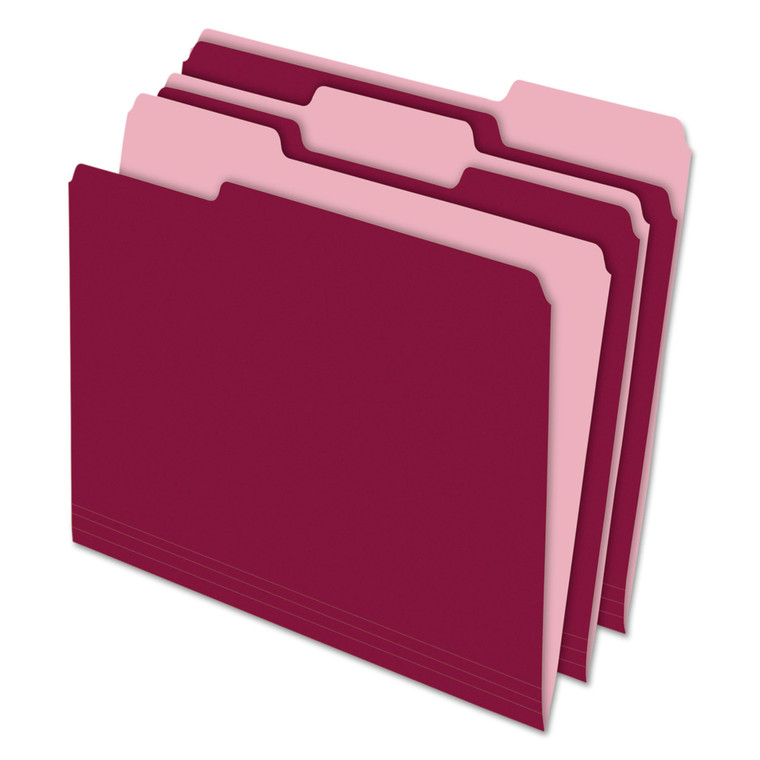 Interior File Folders, 1/3-Cut Tabs, Letter Size, Burgundy, 100/box - PFX421013BUR