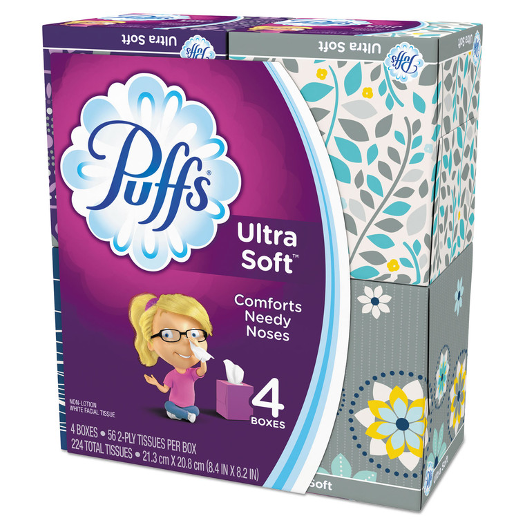 Ultra Soft Facial Tissue, 2-Ply, White, 56 Sheets/box, 4 Boxes/pack - PGC35295PK