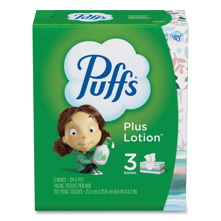 Plus Lotion Facial Tissue, White, 2-Ply, 124/box, 3 Box/pack, 8 Packs/carton - PGC39363