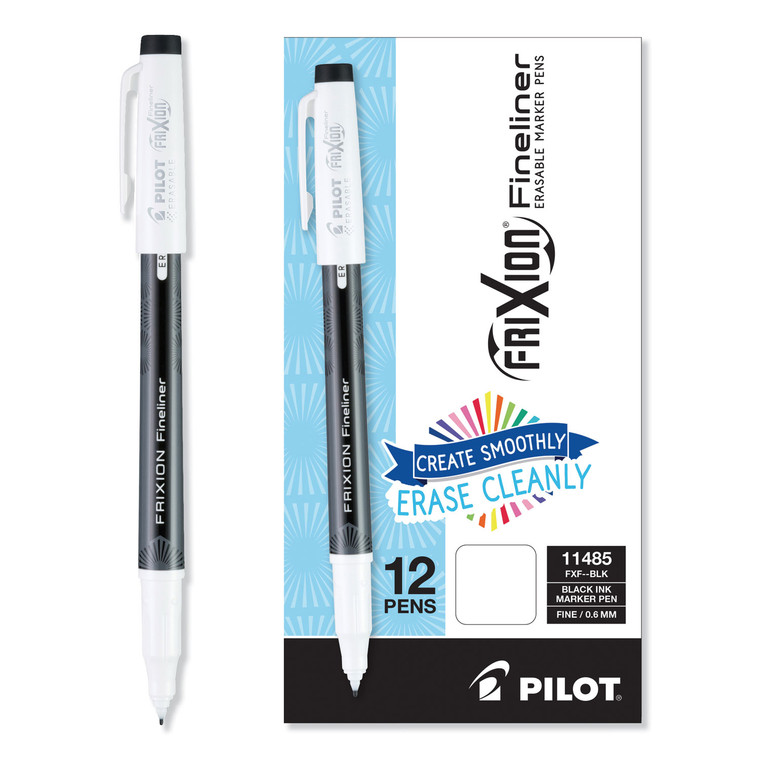 Frixion Fineliner Erasable Porous Point Pen, Stick, Fine 0.6 Mm, Black Ink, Black Barrel, Dozen - PIL11485