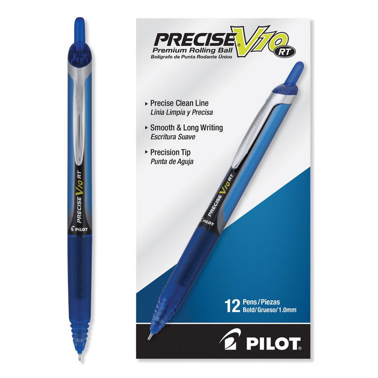 Precise V10rt Roller Ball Pen, Retractable, Bold 1 Mm, Blue Ink, Blue Barrel, Dozen - PIL13453
