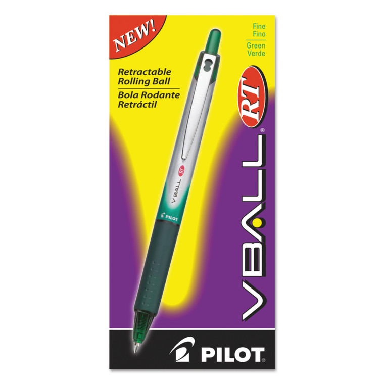 Vball Rt Liquid Ink Roller Ball Pen, Retractable, Fine 0.7 Mm, Green Ink, Green/white Barrel - PIL26209