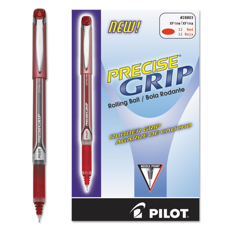 Precise Grip Roller Ball Pen, Stick, Extra-Fine 0.5 Mm, Red Ink, Red Barrel - PIL28803