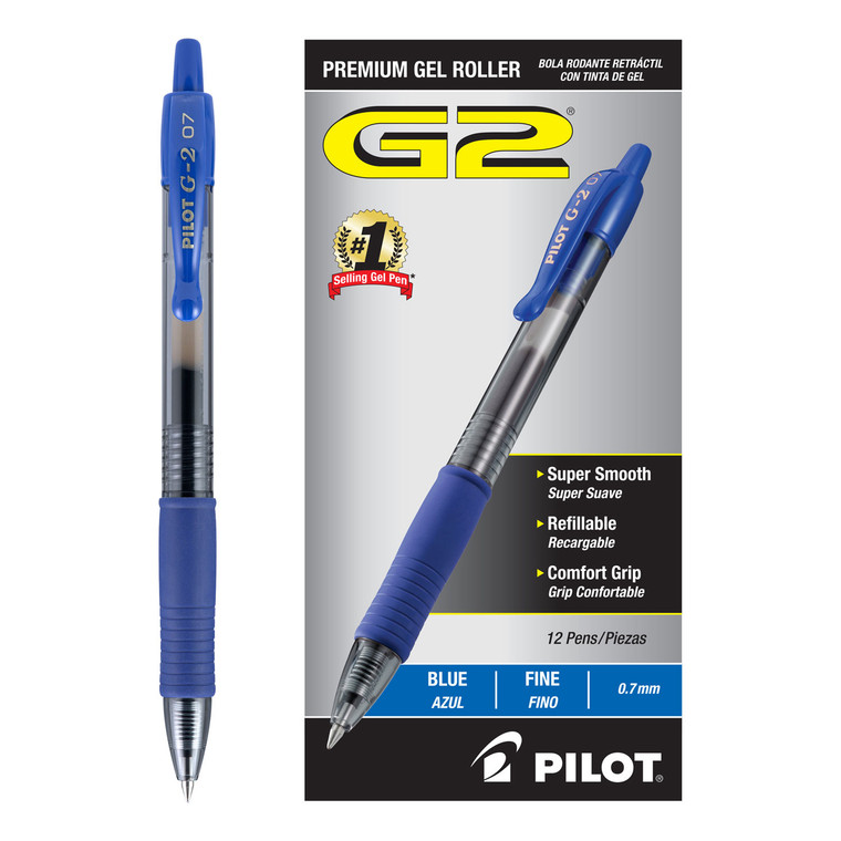 G2 Premium Gel Pen, Retractable, Fine 0.7 Mm, Blue Ink, Smoke Barrel, 12/pack - PIL31021