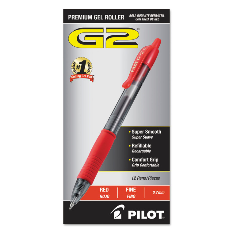 G2 Premium Gel Pen, Retractable, Fine 0.7 Mm, Red Ink, Smoke Barrel, Dozen - PIL31022