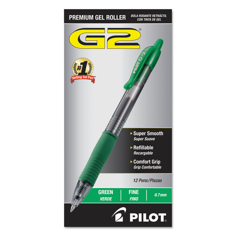 G2 Premium Gel Pen, Retractable, Fine 0.7 Mm, Green Ink, Smoke Barrel, Dozen - PIL31025