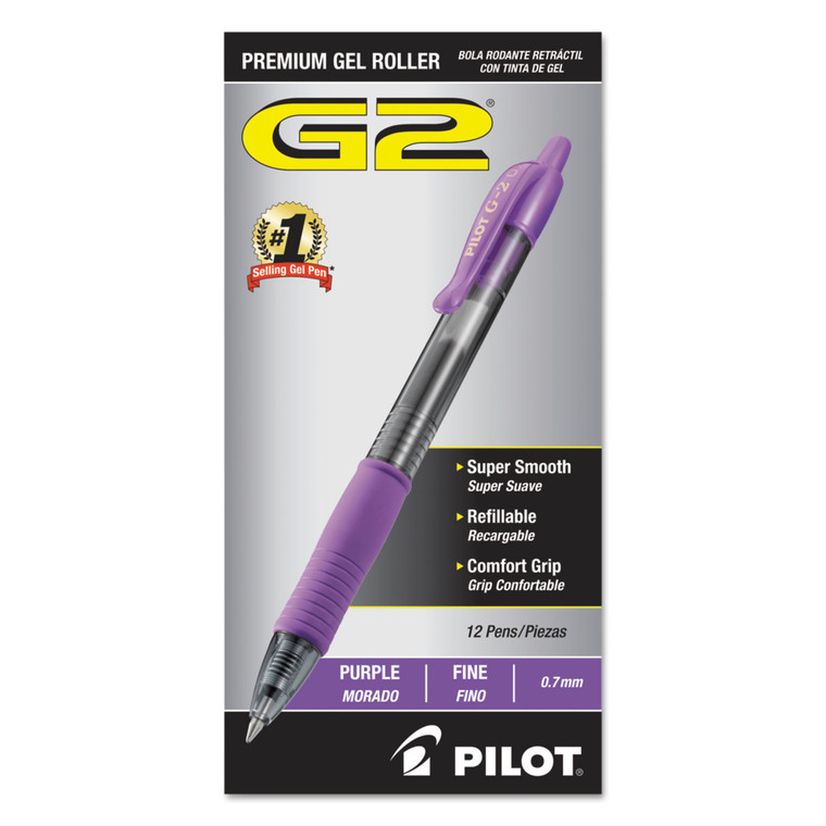 G2 Premium Gel Pen, Retractable, Fine 0.7 Mm, Purple Ink, Smoke Barrel, Dozen - PIL31029