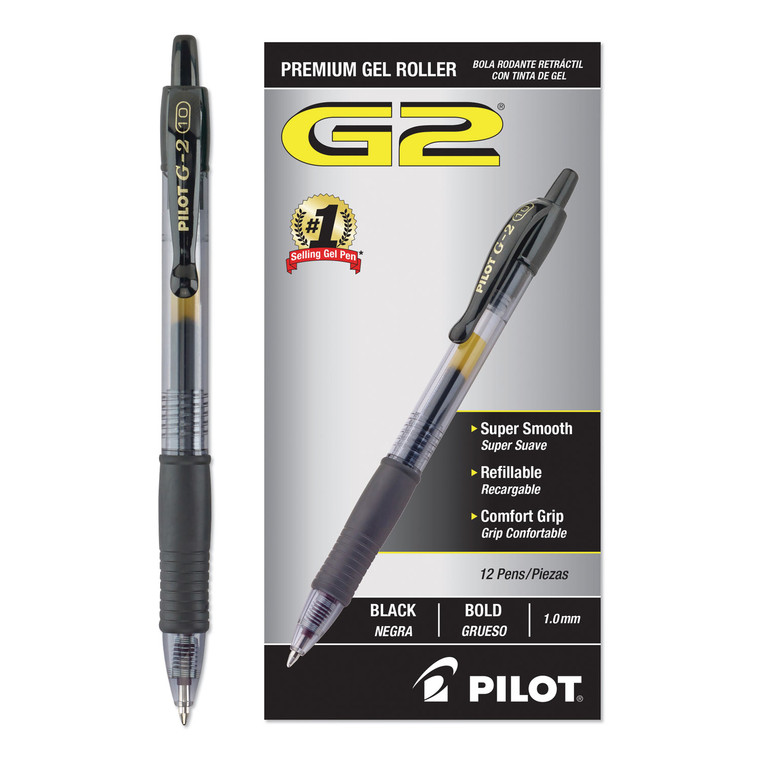 G2 Premium Gel Pen, Retractable, Bold 1 Mm, Black Ink, Smoke Barrel, Dozen - PIL31256