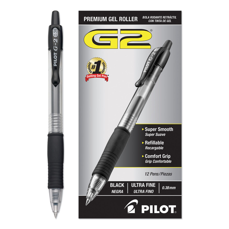 G2 Premium Gel Pen Convenience Pack, Retractable, Extra-Fine 0.38 Mm, Black Ink, Clear/black Barrel, Dozen - PIL31277