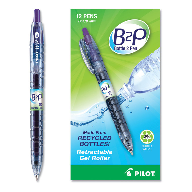 B2p Bottle-2-Pen Recycled Gel Pen, Retractable, Fine 0.7 Mm, Purple Ink, Translucent Blue Barrel - PIL31622