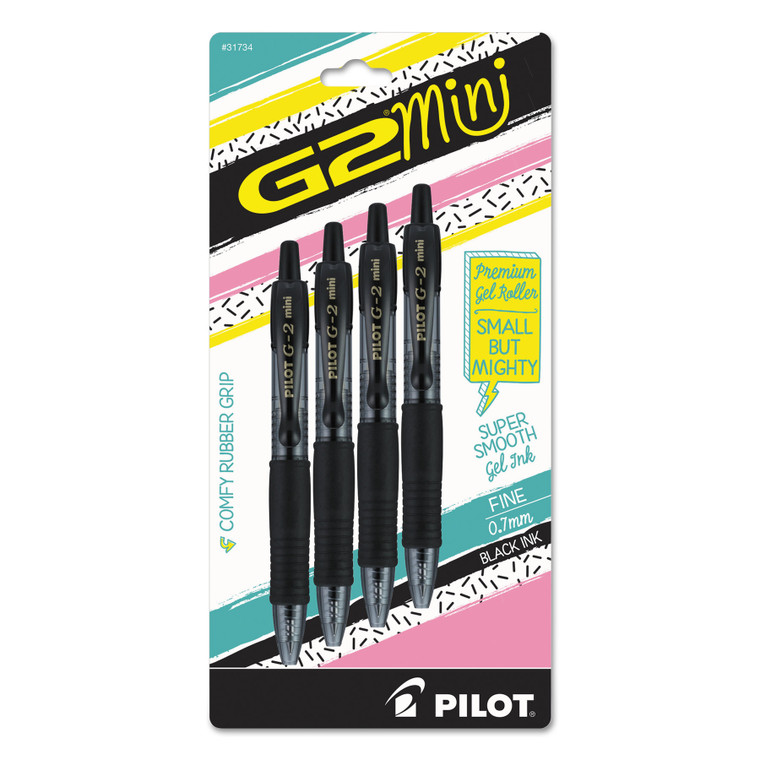 G2 Mini Gel Pen, Retractable, Fine 0.7 Mm, Black Ink, Black Barrel, 4/pack - PIL31734