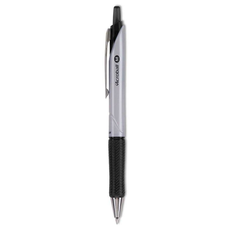 Acroball Pro Advanced Ink Ballpoint Pen, Retractable, Medium 1 Mm, Black Ink, Silver Barrel, Dozen - PIL31910
