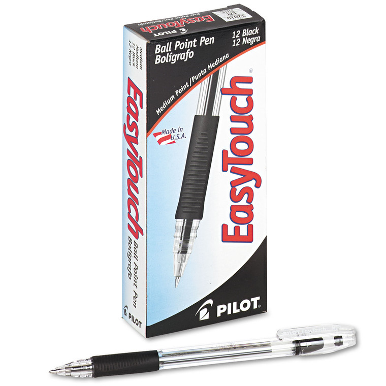 Easytouch Ballpoint Pen, Stick, Medium 1 Mm, Black Ink, Clear Barrel, Dozen - PIL32010