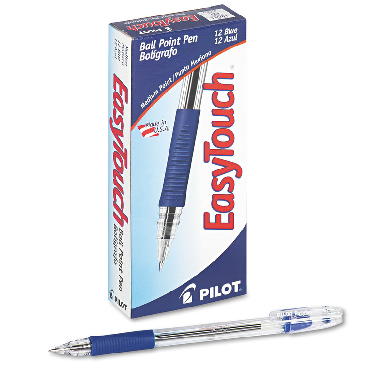 Easytouch Ballpoint Pen, Stick, Medium 1 Mm, Blue Ink, Clear Barrel, Dozen - PIL32011