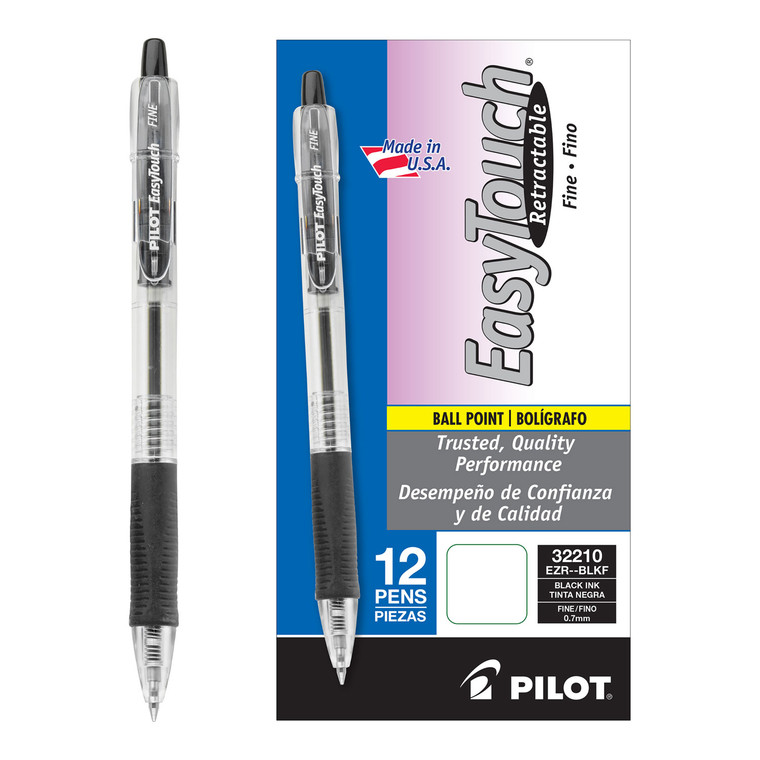 Easytouch Ballpoint Pen, Retractable, Fine 0.7 Mm, Black Ink, Clear Barrel, Dozen - PIL32210