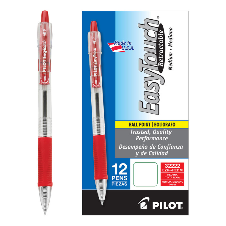 Easytouch Ballpoint Pen, Retractable, Medium 1 Mm, Red Ink, Clear Barrel, Dozen - PIL32222
